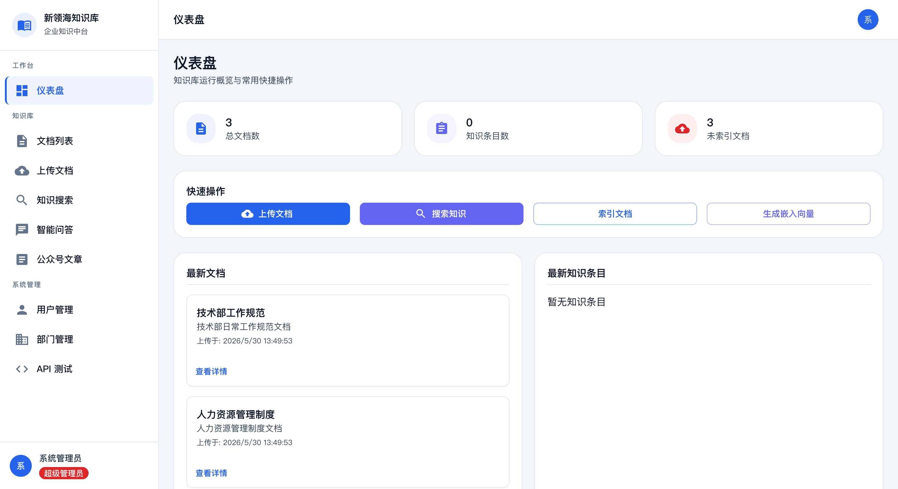 Knowledge base dashboard